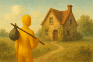 beeld van een persoon op weg naar huis, of op zoek naar thuis: Heimat
