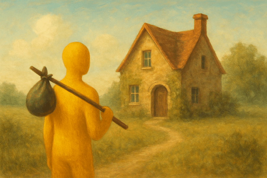 beeld van een persoon op weg naar huis, of op zoek naar thuis: Heimat
